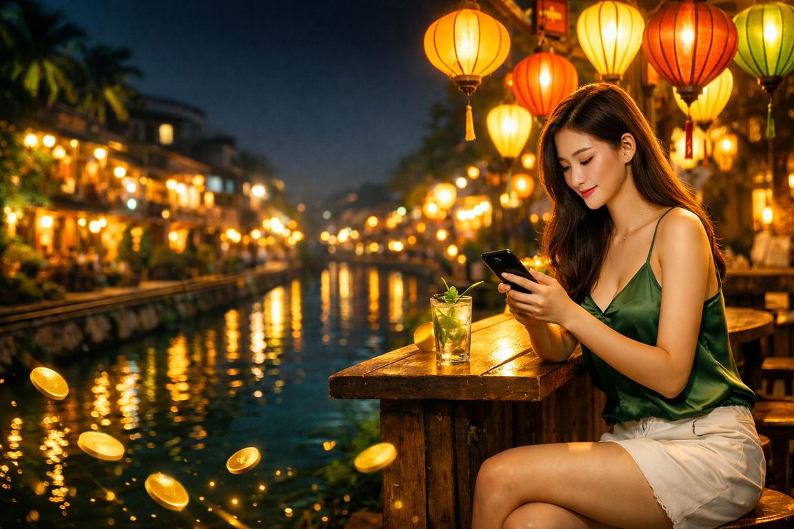 Người dùng tại chợ đêm Hà Nội đặt cược thể thao trực tuyến qua điện thoại di động